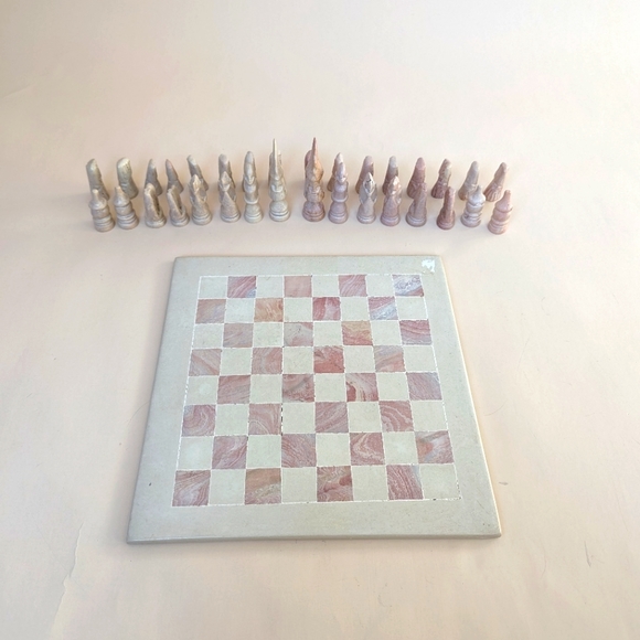 Other - Eclectic Minimalist Chess Set Handcarved Pink Cream Stone